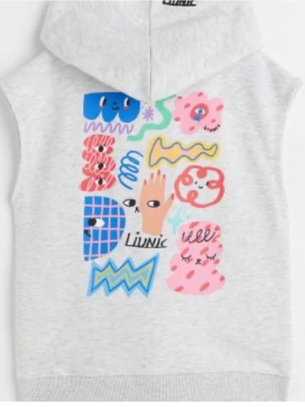 H&M Light Gray Hooded Graphic Tank with Multicolor Playful Print